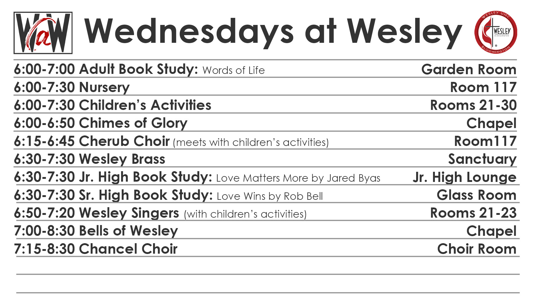 Wednesday schedule Wednesday schedule