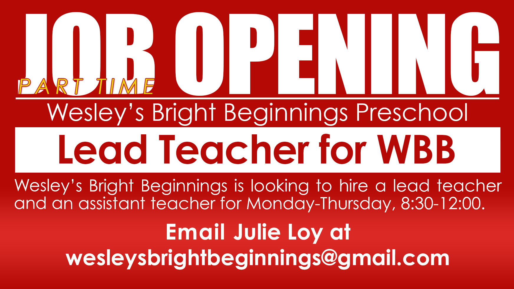 lead teacher job opening lead teacher job opening